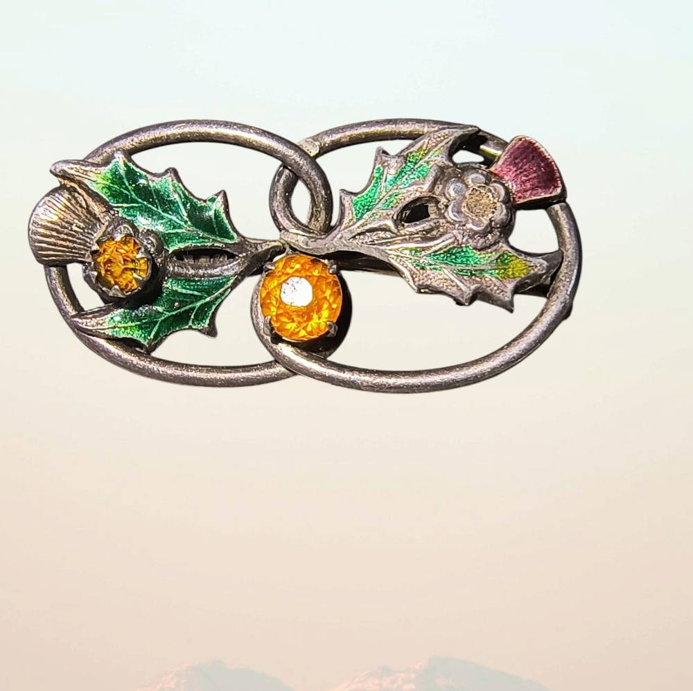 Antique Charles Horner Art Nouveau Enamel Thistle Brooch